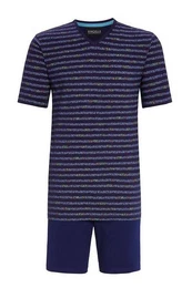 Schlafanzug Herren Pyjama Kurzarm Zweiteiler mit V-Ausschnitt 100% Baumwolle