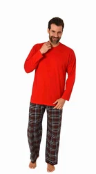Trend by Normann Pyjama Herren Schlafanzug langarm Rot/Dunkelrot