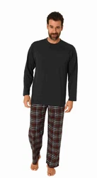 Trend by Normann Pyjama Herren Schlafanzug langarm Schwarz/Bordeaux