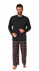 Trend by Normann Pyjama Herren Schlafanzug langarm Schwarz/Bordeaux