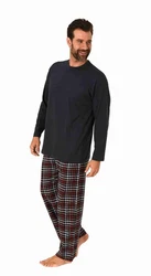 Trend by Normann Pyjama Herren Schlafanzug langarm Schwarz/Bordeaux