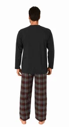 Trend by Normann Pyjama Herren Schlafanzug langarm Schwarz/Bordeaux
