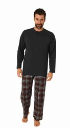 Trend by Normann Pyjama Herren Schlafanzug langarm Schwarz/Bordeaux