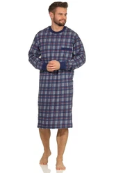 Trend by Normann Pyjama Herren Nachthemd langarm mit Bändchen Schwarz/Grau