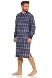 Trend by Normann Pyjama Herren Nachthemd langarm mit Bändchen Schwarz/Grau