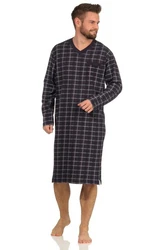 Normann Pyjama Herren Nachthemd langarm Dunkelblau/Lila/Hellblau
