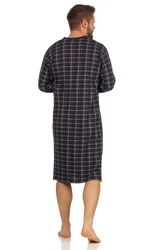 Normann Pyjama Herren Nachthemd langarm Dunkelblau/Lila/Hellblau