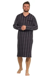 Normann Pyjama Herren Nachthemd langarm Dunkelblau/Lila/Hellblau