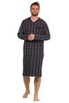 Normann Pyjama Herren Nachthemd langarm Dunkelblau/Lila/Hellblau