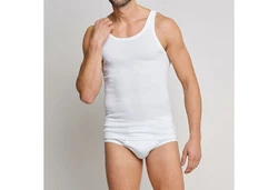 Schiesser Unterhemd Basic Weiß/Creme/Dunkelblau