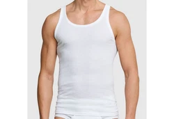 Schiesser Unterhemd Basic Weiß/Creme/Dunkelblau