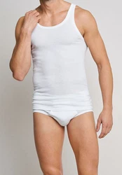 Schiesser Unterhemd Basic Weiß/Creme/Dunkelblau