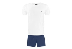 Emporio Armani Pyjama Shorty mit Bermudashorts Weiß/Blau/Creme/Hellblau/Dunkelblau