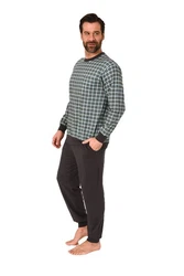 Normann Pyjama Herren Schlafanzug mit Bündchen Karo Optik Dunkelgrün/Grün
