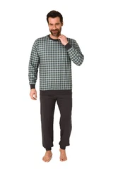Normann Pyjama Herren Schlafanzug mit Bündchen Karo Optik Dunkelgrün/Grün