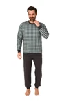 Normann Pyjama Herren Schlafanzug mit Bündchen Karo Optik Dunkelgrün/Grün