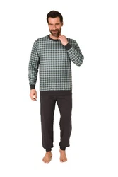 Normann Pyjama Herren Schlafanzug mit Bündchen Karo Optik Dunkelgrün/Grün