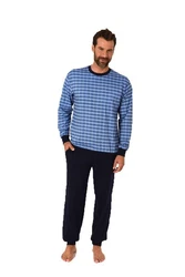 Normann Pyjama Herren Schlafanzug mit Bündchen Karo Optik Hellblau/Blau/Lila/Dunkelblau