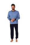 Normann Pyjama Herren Schlafanzug mit Bündchen Karo Optik Hellblau/Blau/Lila/Dunkelblau