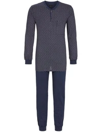 Pyjama Herren Schlafanzug mit Klassischem Muster, 1541212 - Marine, Langarm V-Ausschnitt