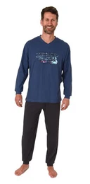 Pyjama Herren Pyjama mit Front-Print, langer Schlafanzug - 122 10 757