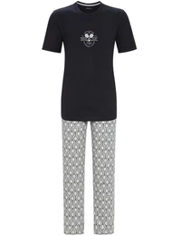 Pyjama Langer Kurzarm Herren Schlafanzug Tennis 2241217 - Anthrazit / Grau (2 tlg)