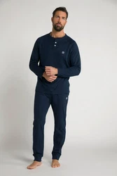JP1880 Schlafanzug Henley Langarm Dunkelblau/Blau