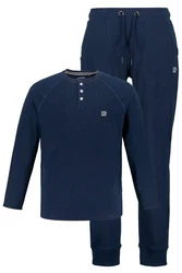 JP1880 Schlafanzug Henley Langarm Dunkelblau/Blau