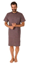 Normann Pyjama Herren kurzarm Nachthemd  Dunkelrot/Rot/Bordeaux/Braun