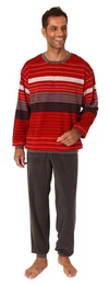 Pyjama Herren Frottee Schlafanzug langarm mit Bndchen in Streifen-Look