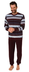 Normann Pyjama Herren Frottee Schlafanzug langarm mit Bündchen Dunkelrot/Bordeaux/Lila