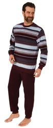 Normann Pyjama Herren Frottee Schlafanzug langarm mit Bündchen Dunkelrot/Bordeaux/Lila