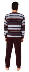 Normann Pyjama Herren Frottee Schlafanzug langarm mit Bündchen Dunkelrot/Bordeaux/Lila