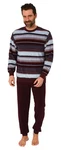 Normann Pyjama Herren Frottee Schlafanzug langarm mit Bündchen Dunkelrot/Bordeaux/Lila