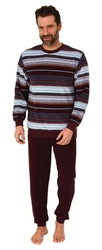 Normann Pyjama Herren Frottee Schlafanzug langarm mit Bündchen Dunkelrot/Bordeaux/Lila