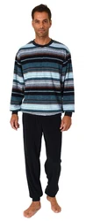 Normann Pyjama Herren Frottee Schlafanzug langarm mit Bündchen Mischfarben/Blau/Rot/Hellblau/Braun