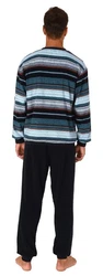 Normann Pyjama Herren Frottee Schlafanzug langarm mit Bündchen Mischfarben/Blau/Rot/Hellblau/Braun