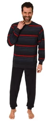 Normann Pyjama Herren Frottee Schlafanzug Grau/Rot