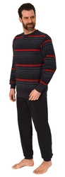 Normann Pyjama Herren Frottee Schlafanzug Grau/Rot