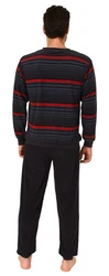 Normann Pyjama Herren Frottee Schlafanzug Grau/Rot
