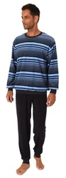 Normann Pyjama Herren Frottee Schlafanzug Blau/Hellblau/Schwarz/Braun