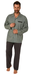 Normann Herren Pyjama zum Durchknöpfen Karo Optik Dunkelgrün/Grau/Grün
