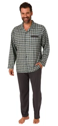 Normann Herren Pyjama zum Durchknöpfen Karo Optik Dunkelgrün/Grau/Grün
