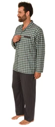 Normann Herren Pyjama zum Durchknöpfen Karo Optik Dunkelgrün/Grau/Grün