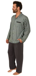 Normann Herren Pyjama zum Durchknöpfen Karo Optik Dunkelgrün/Grau/Grün
