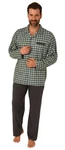 Normann Herren Pyjama zum Durchknöpfen Karo Optik Dunkelgrün/Grau/Grün