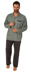 Normann Herren Pyjama zum Durchknöpfen Karo Optik Dunkelgrün/Grau/Grün