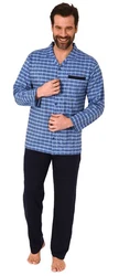 Normann Herren Pyjama zum Durchknöpfen Karo Optik Dunkelblau/Blau/Lila/Hellblau