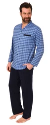 Normann Herren Pyjama zum Durchknöpfen Karo Optik Dunkelblau/Blau/Lila/Hellblau