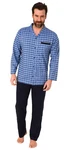 Normann Herren Pyjama zum Durchknöpfen Karo Optik Dunkelblau/Blau/Lila/Hellblau